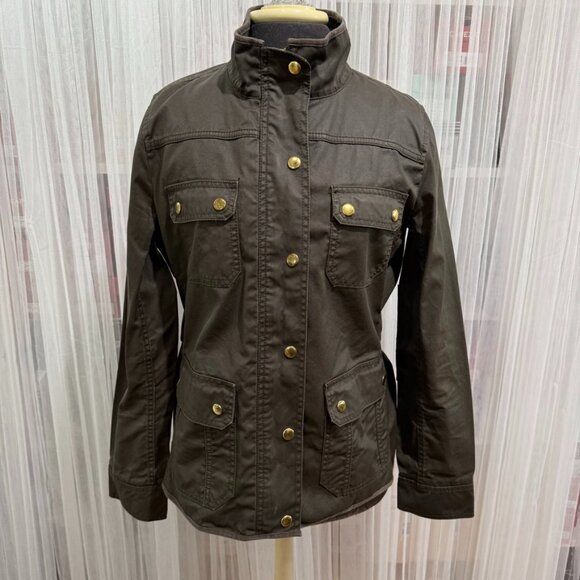 J. Crew Downtown Field Jacket Size Women's Medium Waxed Cotton Mossy Brown - Picture 1 of 16